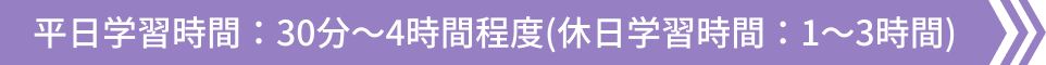 平日学習時間：30分～4時間程度(休日学習時間：1～3時間)